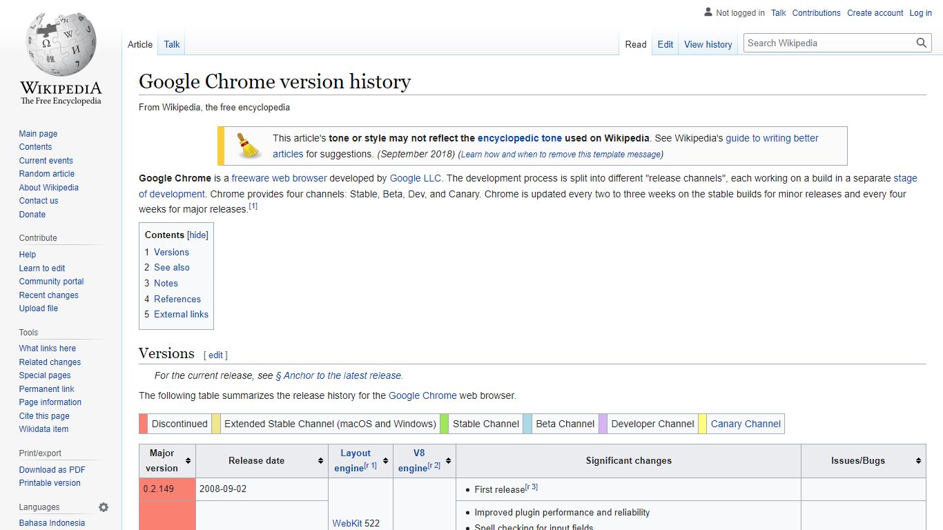 Google Chrome version history - Wikipedia